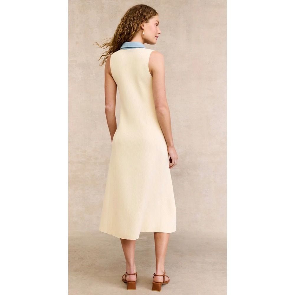 Calvin Klein Jeans Womens Ribbed Knit Button Front Midi Dress Cream Blue Small - Picture 3 of 8